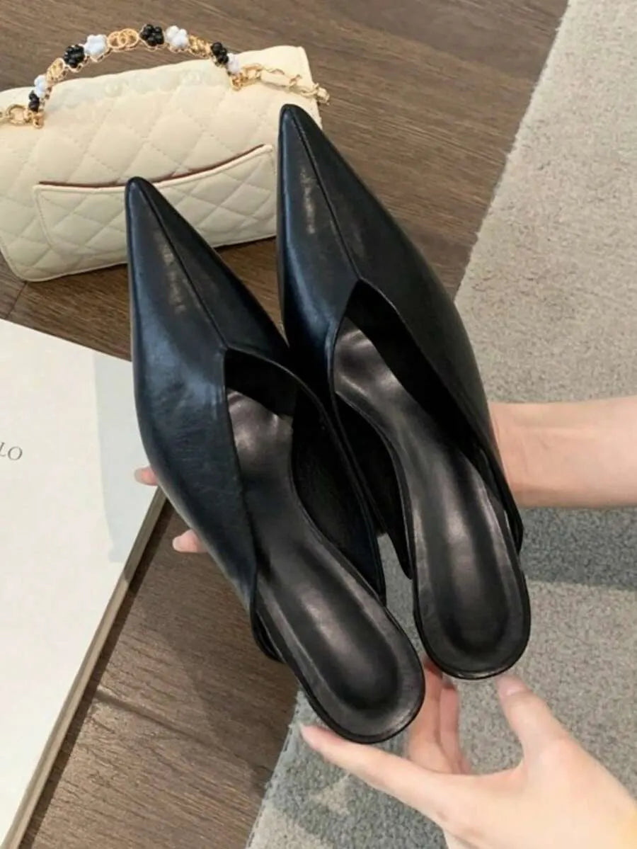 Elegant Pointed Toe Mule Sandals with Metal Buckle - Perfect for Fall-Winter 2025 Party Wear
