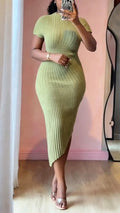 Women Round Neck Solid Color Irregular Elegant Temperament Knitted Slim Fit Dress