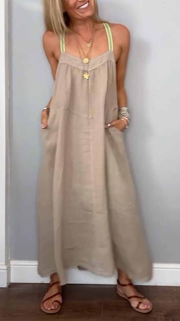 Ladies' Suspender Cotton Linen Loose Casual Dress