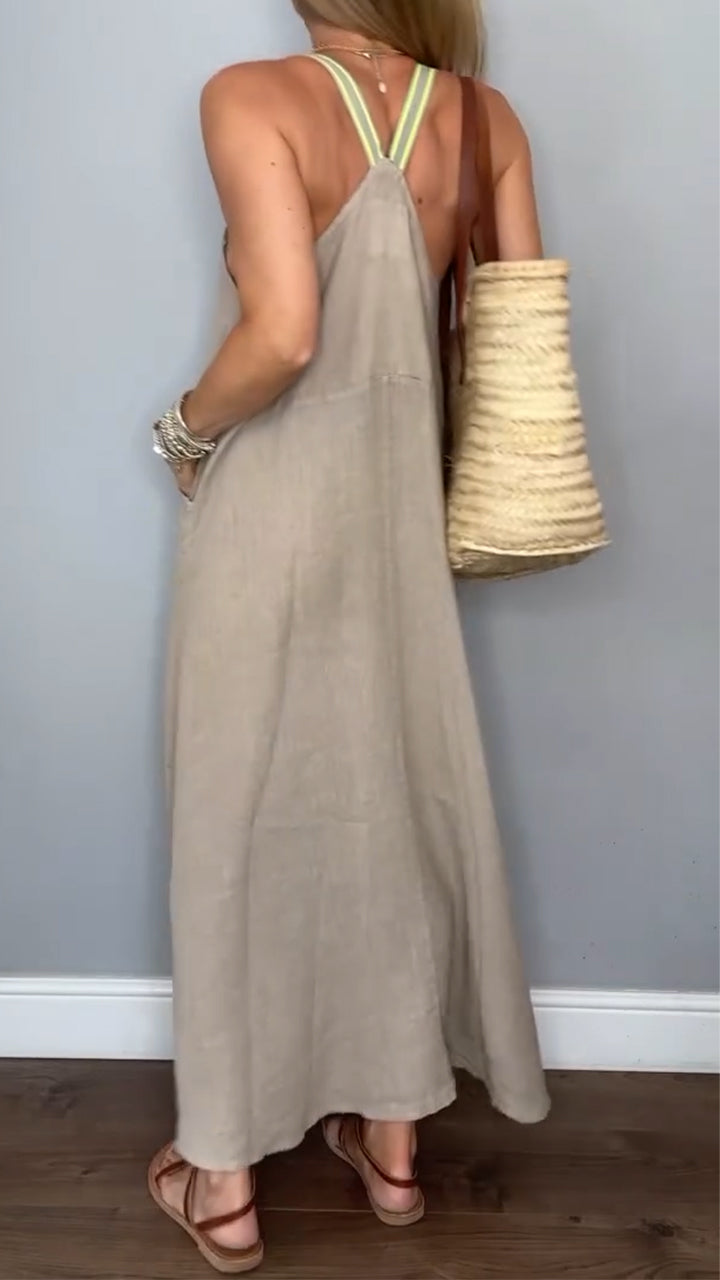 Ladies' Suspender Cotton Linen Loose Casual Dress