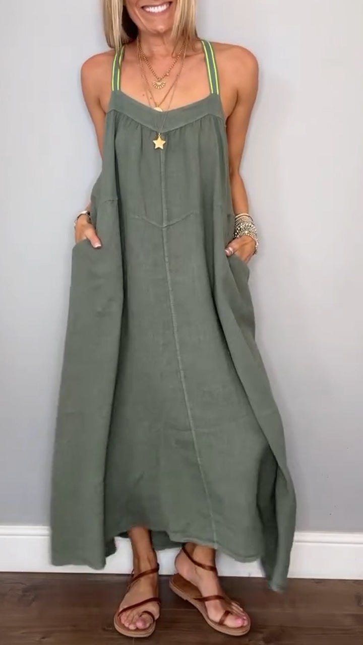 Ladies' Suspender Cotton Linen Loose Casual Dress