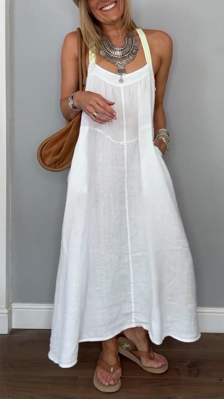 Ladies' Suspender Cotton Linen Loose Casual Dress