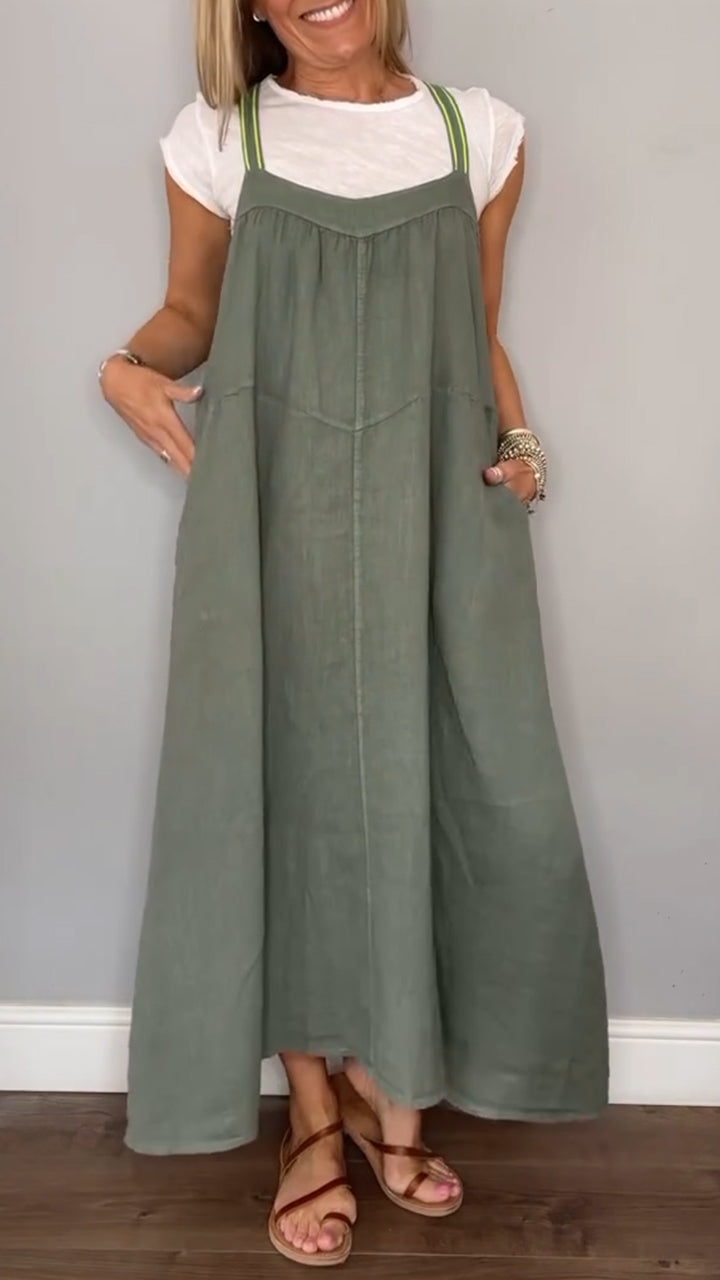 Ladies' Suspender Cotton Linen Loose Casual Dress