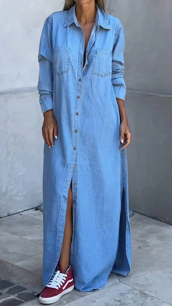 Ladies' Lapel Buckle Split Casual and Relaxed Dress