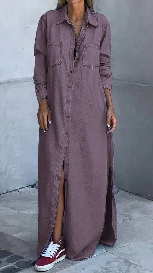 Ladies' Lapel Buckle Split Casual and Relaxed Dress