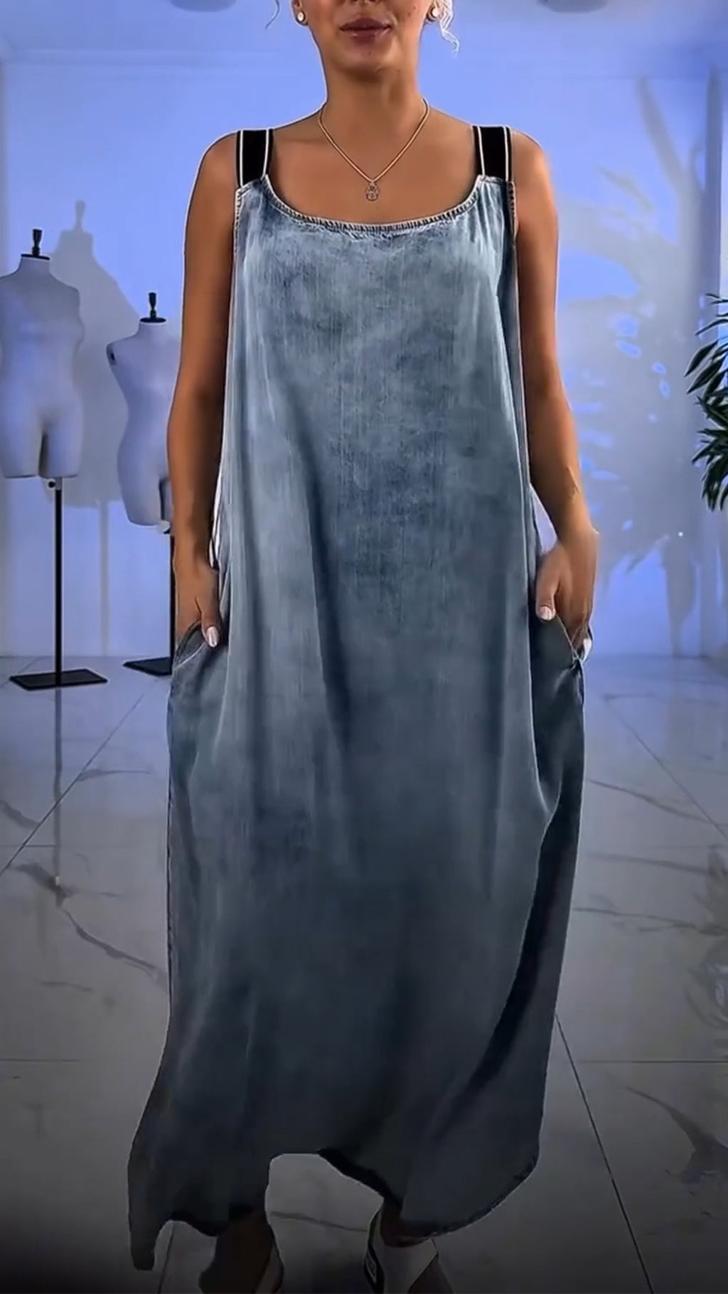 Ladies' Spaghetti Straps with Vertical Stripes for Casual and Loose Fit Dress