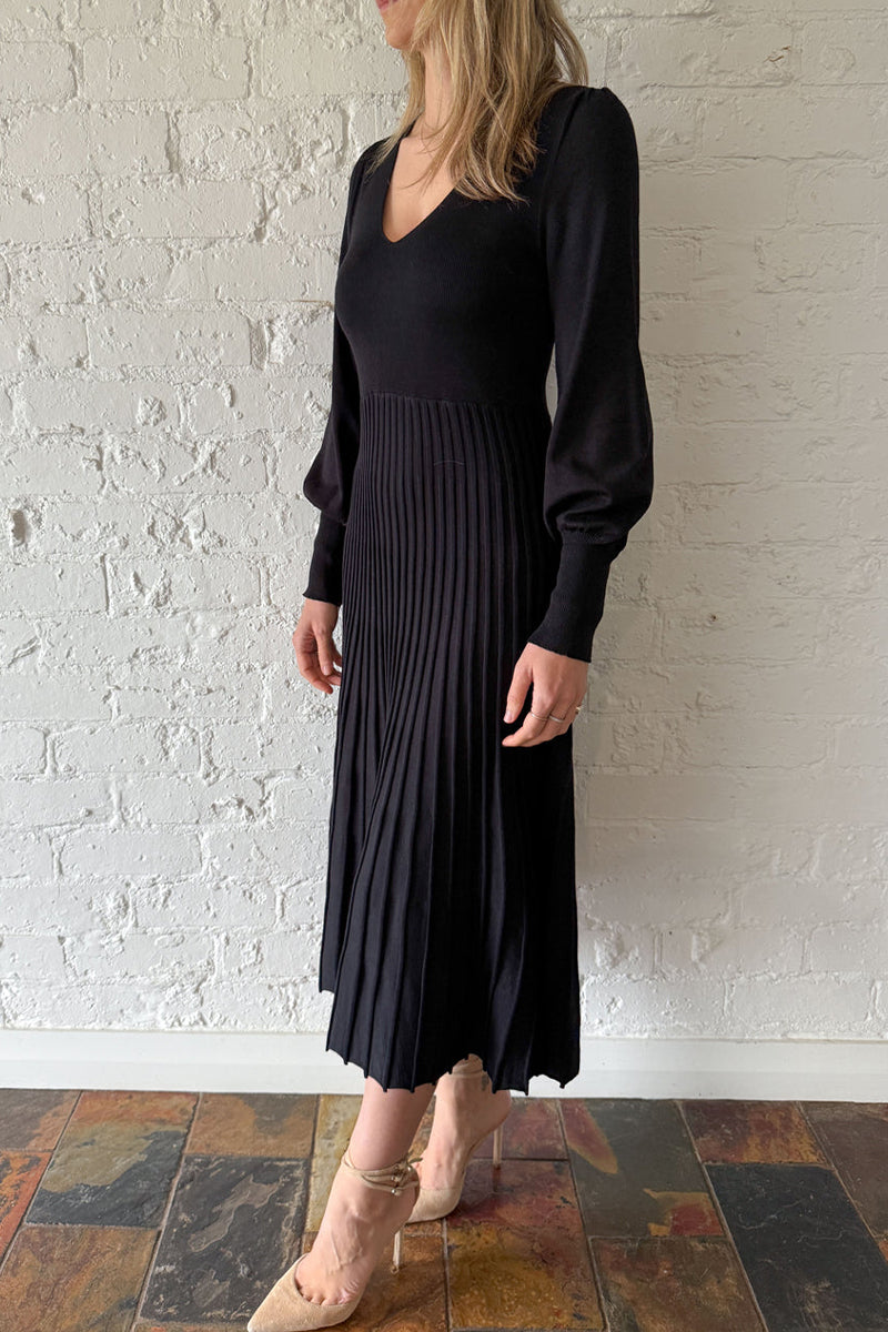 Ladies U-neck Patchwork Pleated Elegant Casual Dress