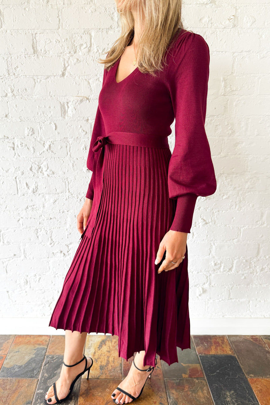 Ladies U-neck Patchwork Pleated Elegant Casual Dress