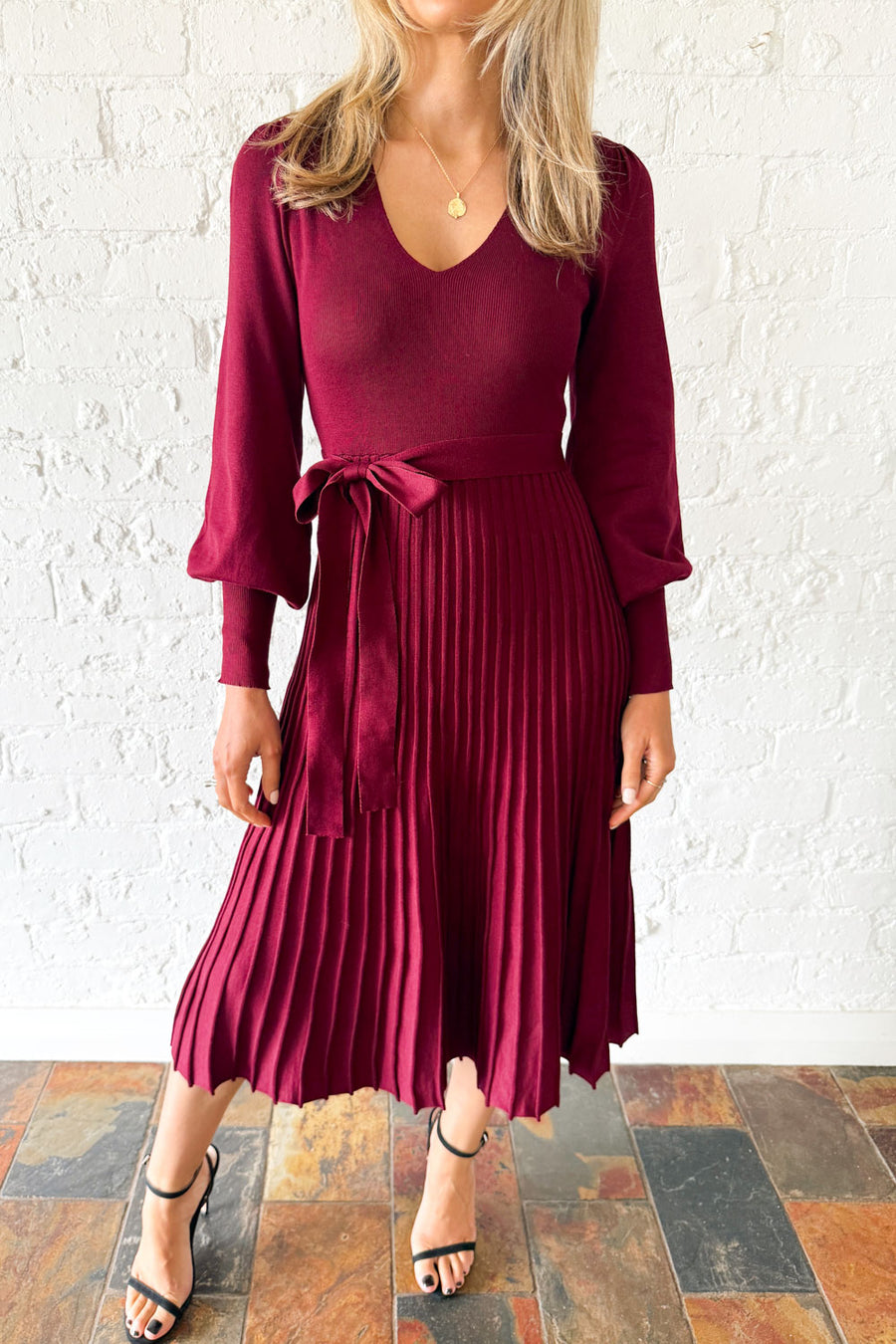 Ladies U-neck Patchwork Pleated Elegant Casual Dress