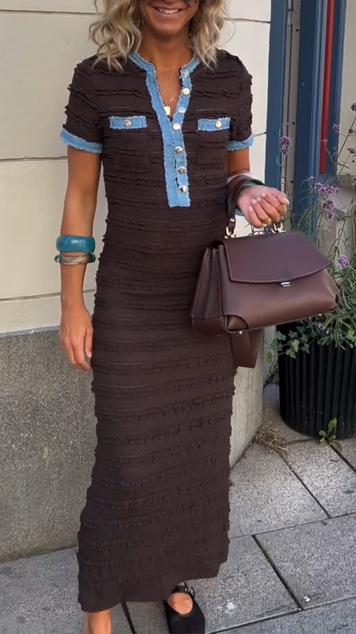 Womens Round Neck Spliced Casual Dress