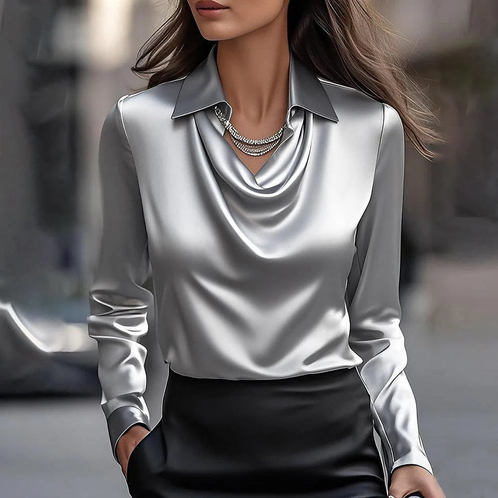 Women's Lapel Satin Elegant Top