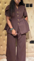 Womens V-neck Top + Pants Casual Outfit with Temperament