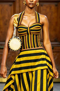 Women's Fashion Stripe Vest & Tiered Asymmetric Hem Skirt