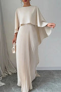 Women's Elegant Cape Sleeve Pleated Maxi Dress Sets