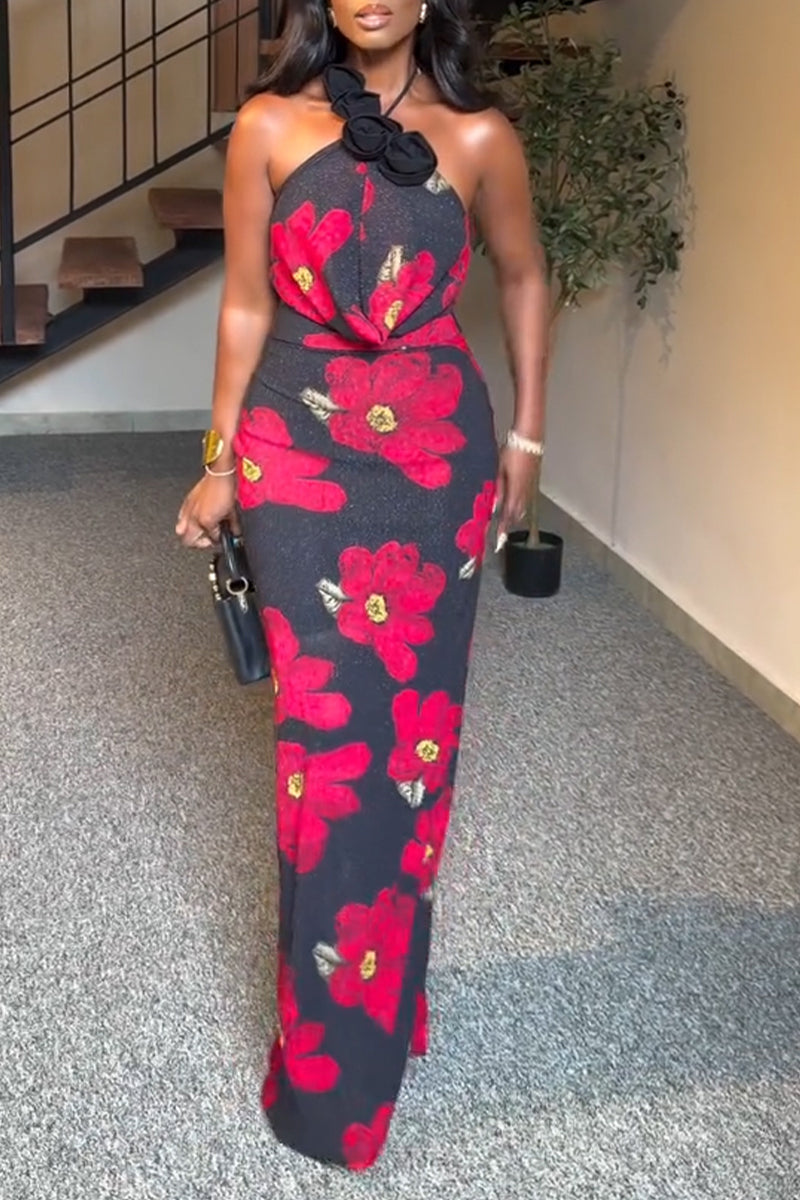 Women's Elegant Resort 3D Floral Trim Dress