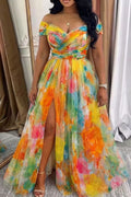 Women's Colorful Off Shoulder Long Party Dress