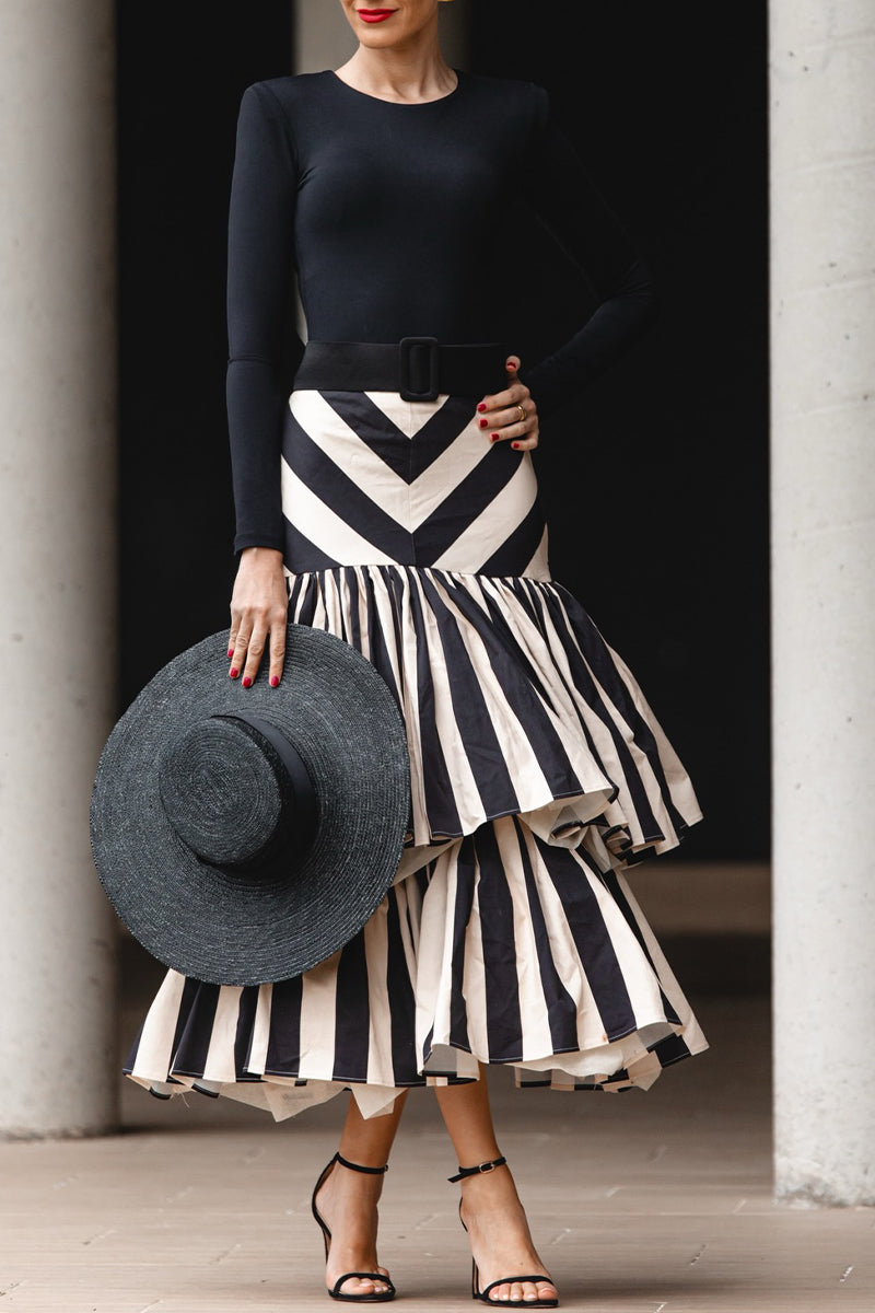Women's Elegant Knit Top or Tiered-Hem Stripe Skirt