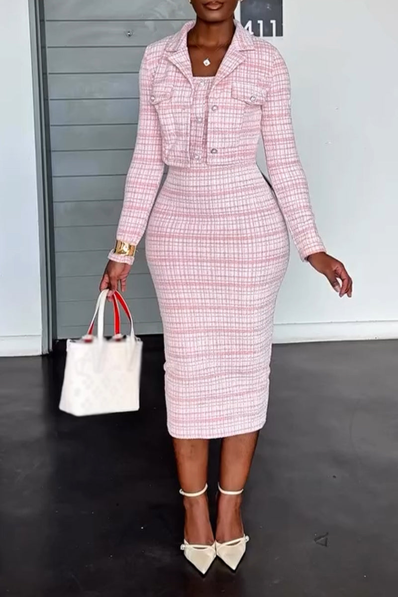 Women Slim Fit Dress + Lapel Jacket Casual Outfit with Temperament
