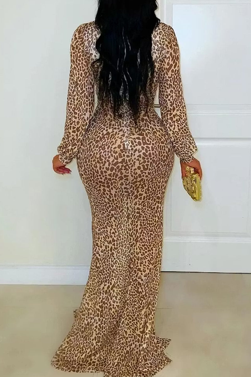 Women's Cutout Long Sleeve Printed Bodycon Party Dress