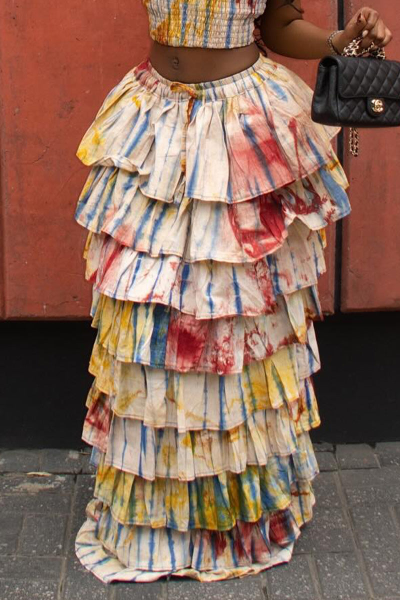 Women's Tie-Dye Spaghetti Strap Crop Top Or Layered Ruffle Skirt