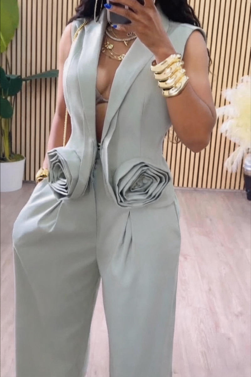 Women's Fashion Commuter Lapel 3D-Floral Vest or Pants