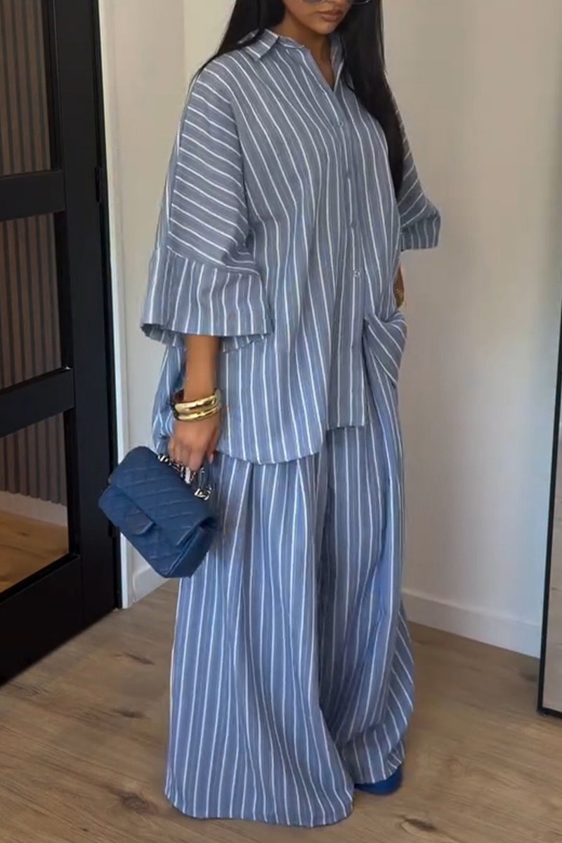 Women's Casual Stripe Loose Blouse Pants Set