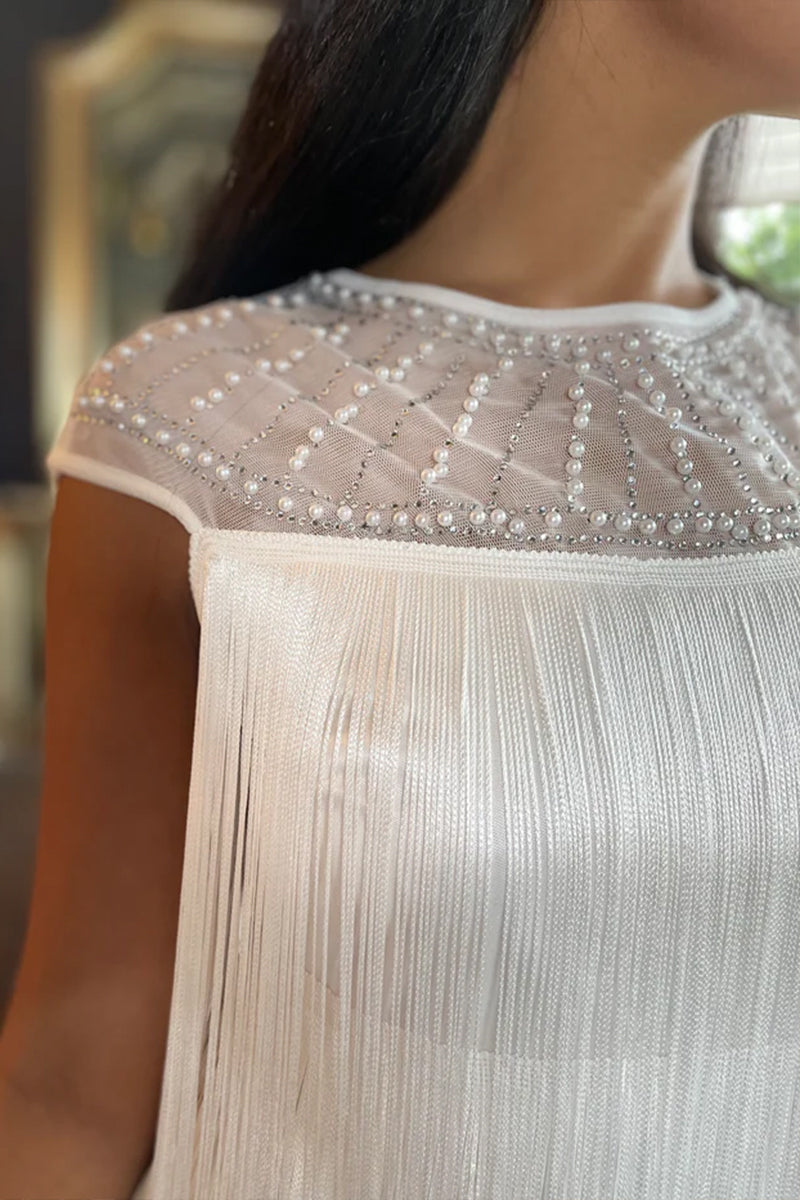 Women's Party Elegant Multi-Layer Fringe Beaded Mini Dress