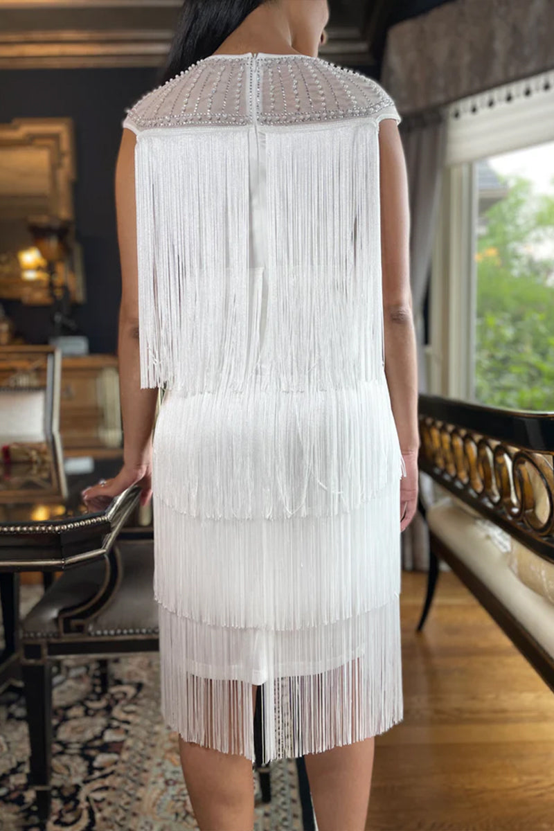 Women's Party Elegant Multi-Layer Fringe Beaded Mini Dress