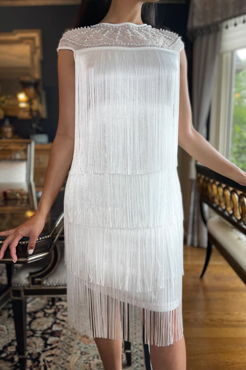 Women's Party Elegant Multi-Layer Fringe Beaded Mini Dress