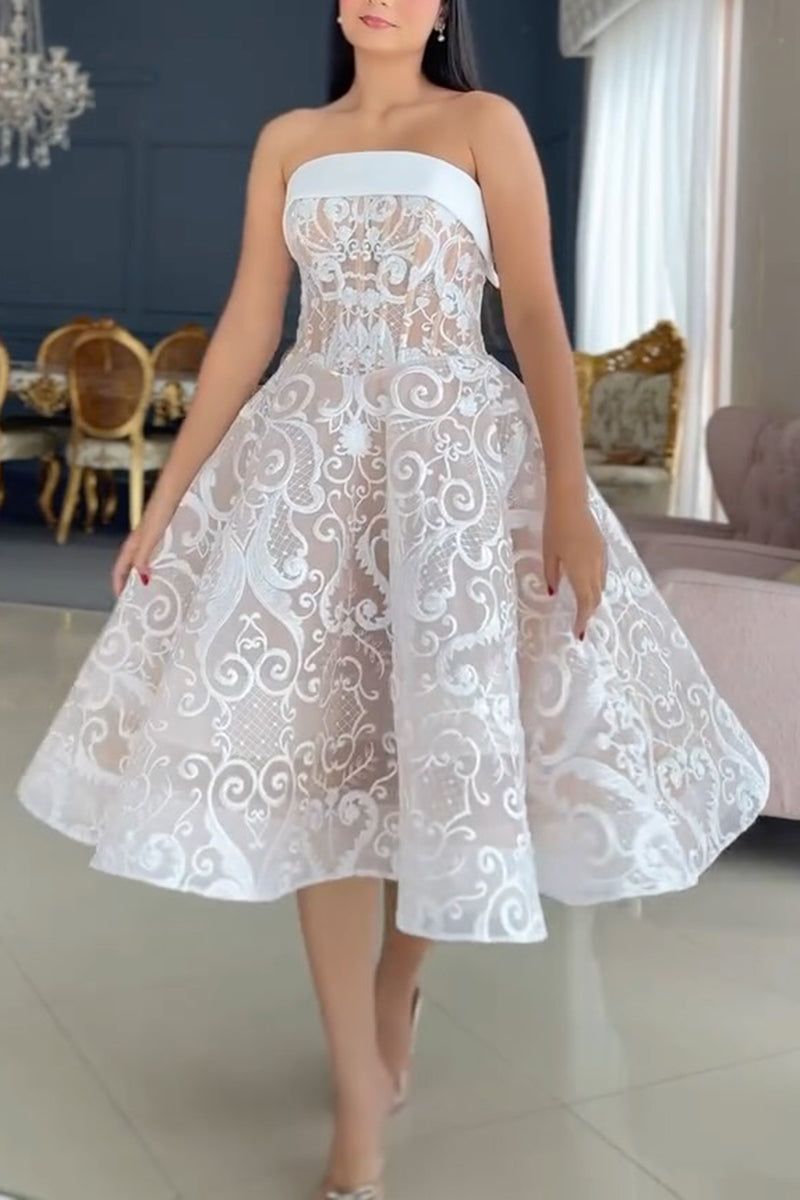 Women's Elegant A Line Hem Lace Bustier Dress