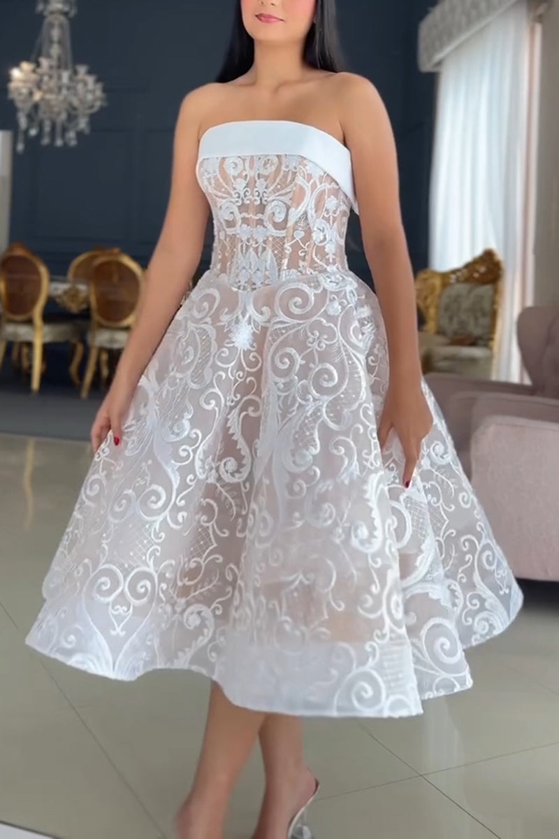 Women's Elegant A Line Hem Lace Bustier Dress