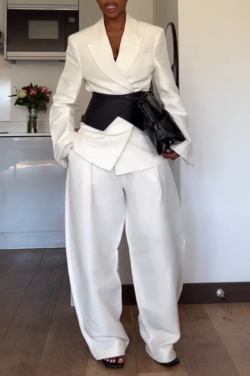 Women Collar Jacket Waist Design + Pants Temperament Commuting Formal Suit