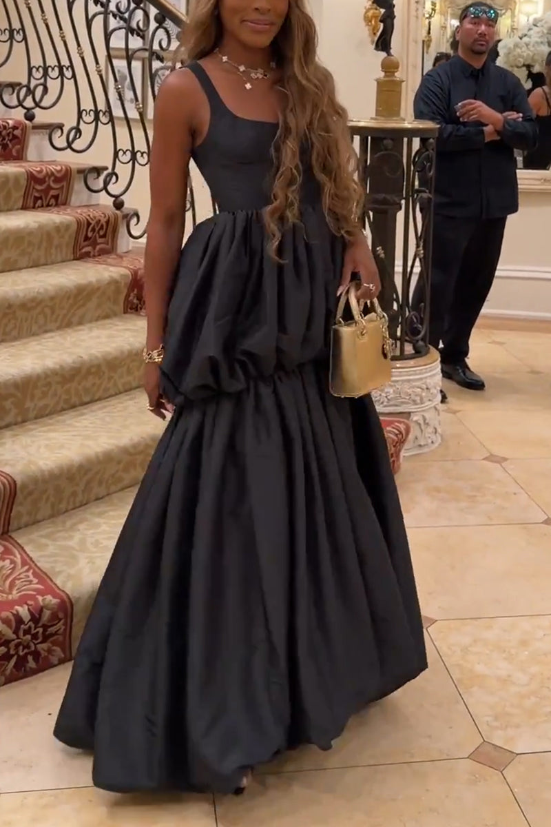 Women's Elegant Balloon Hem Tiered Maxi Dress