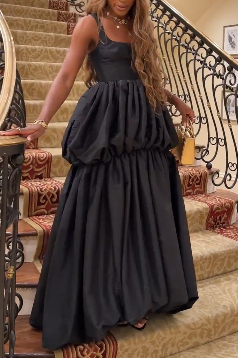 Women's Elegant Balloon Hem Tiered Maxi Dress