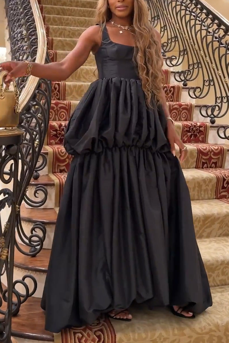 Women's Elegant Balloon Hem Tiered Maxi Dress