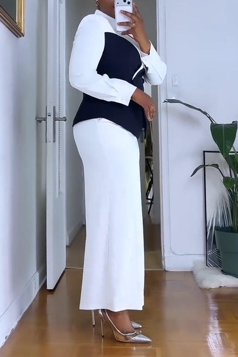 Women Collar Contrasting Jacket+ Pants Temperament Commuting Formal Suit