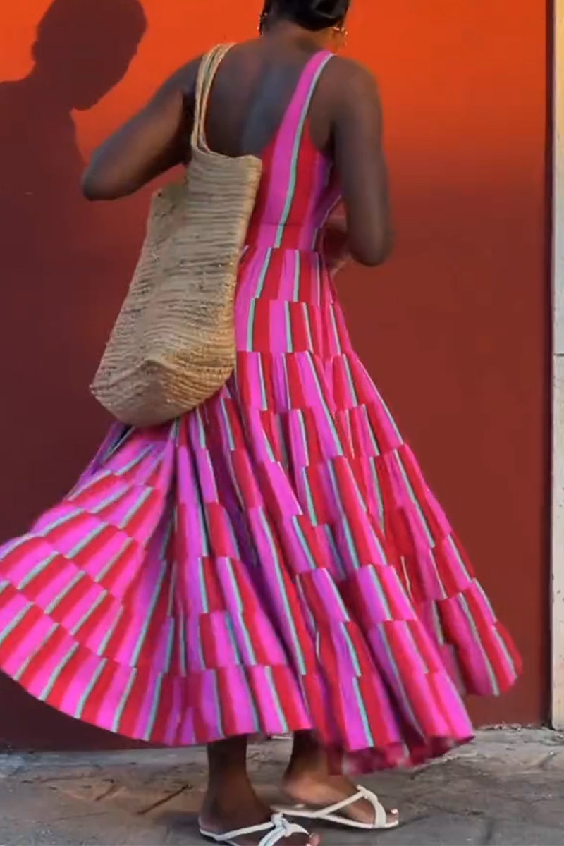 Women U-neck Colorful Elegant Casual Maxi Dresses
