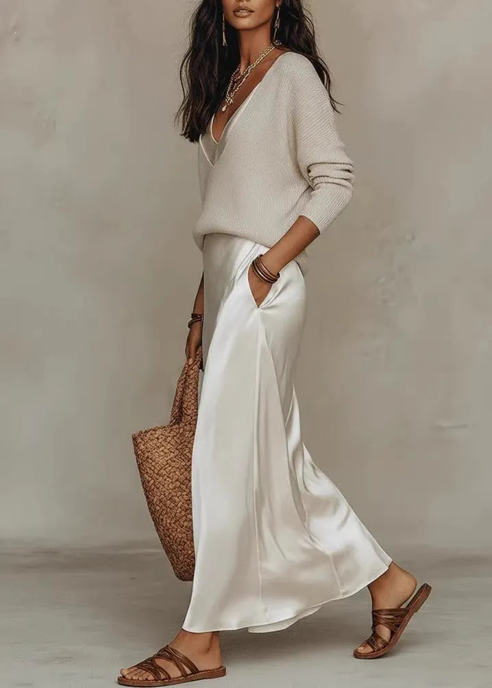 Elegant Satin Dress with Sweater