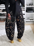 Women's Multi-hole Eyelet Fashion Curved Trousers