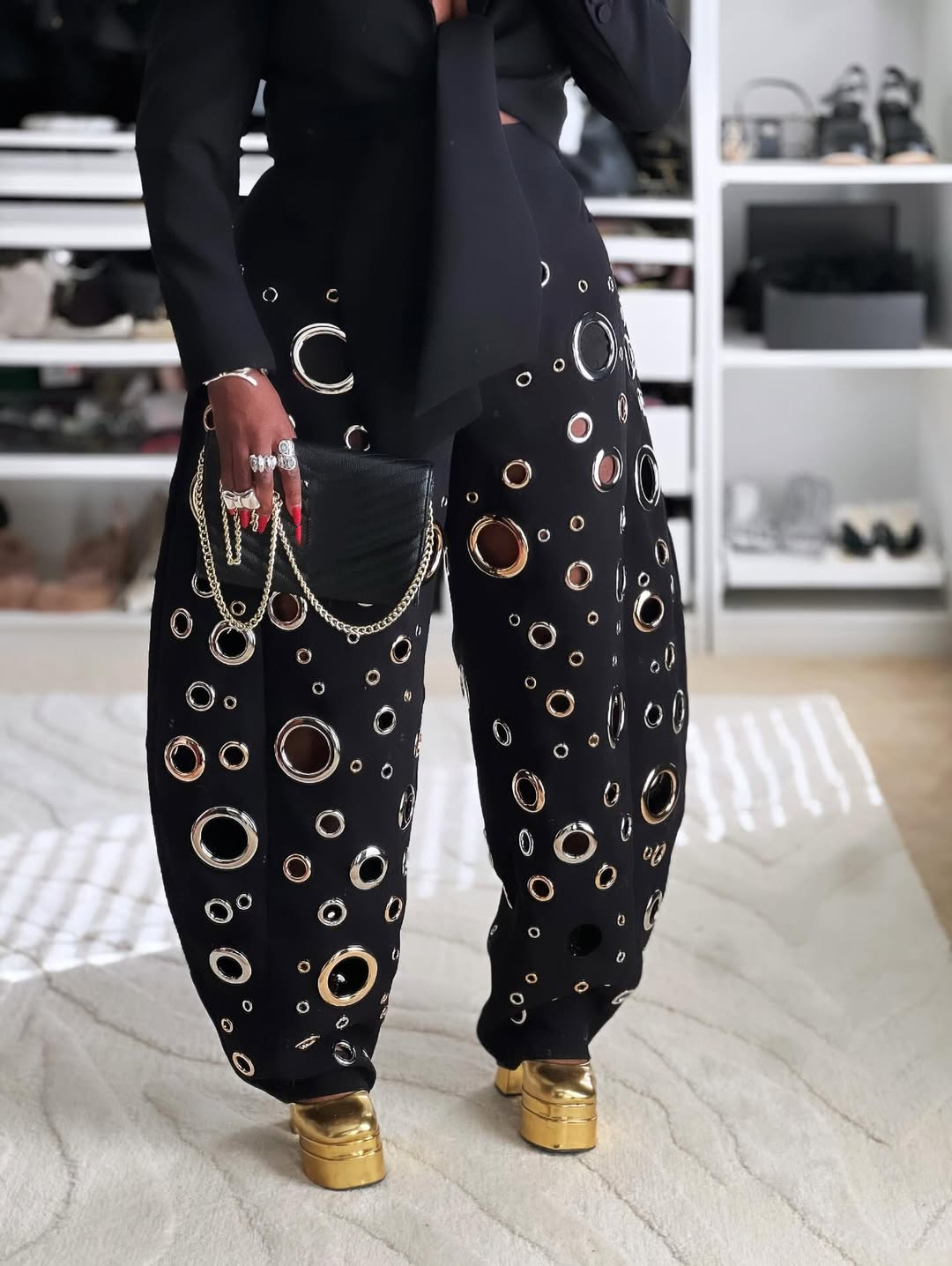 Women's Multi-hole Eyelet Fashion Curved Trousers