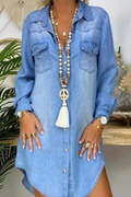Women's Flip Collar Buckle Wash Water Casual Loose Dress