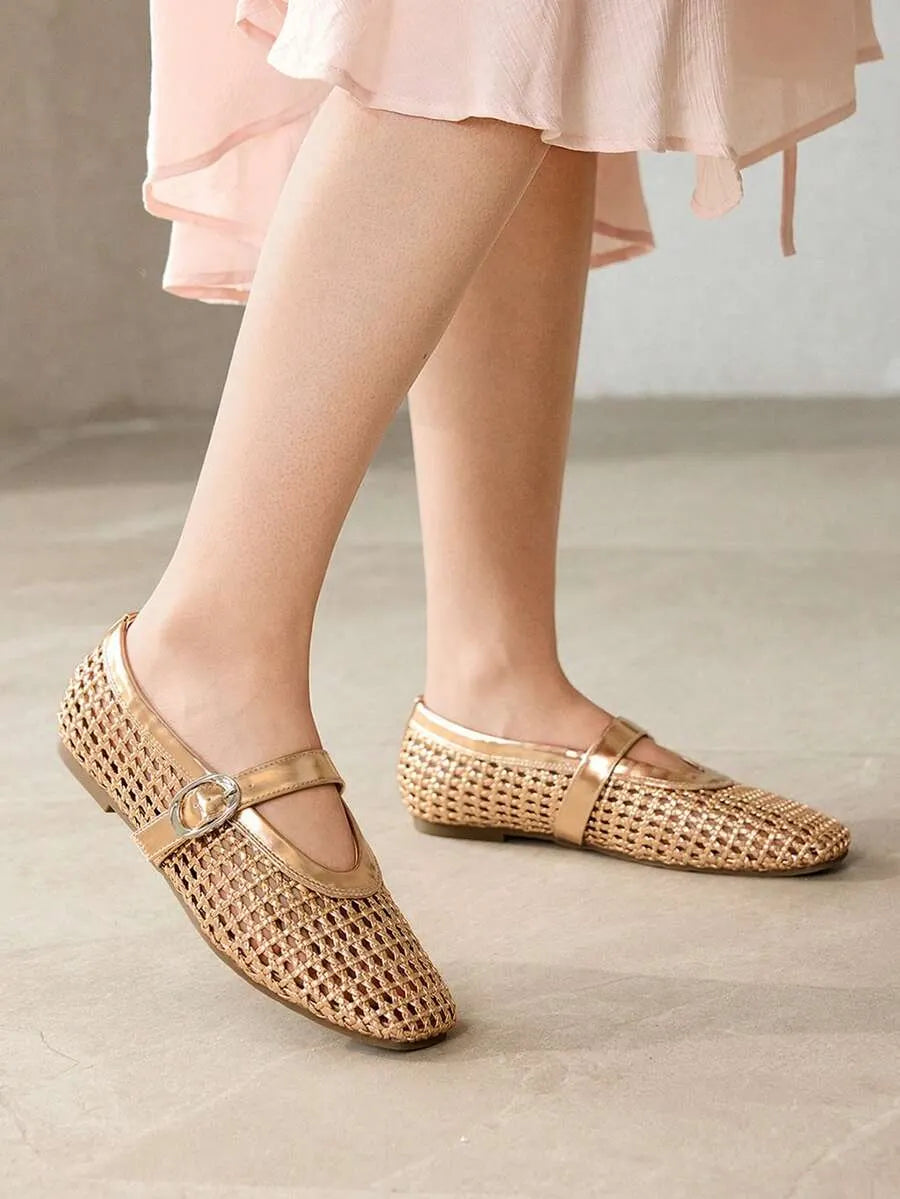 Stylish and Comfortable Premium Hollow Woven Mary Jane Flats for Spring and Summer Fashion