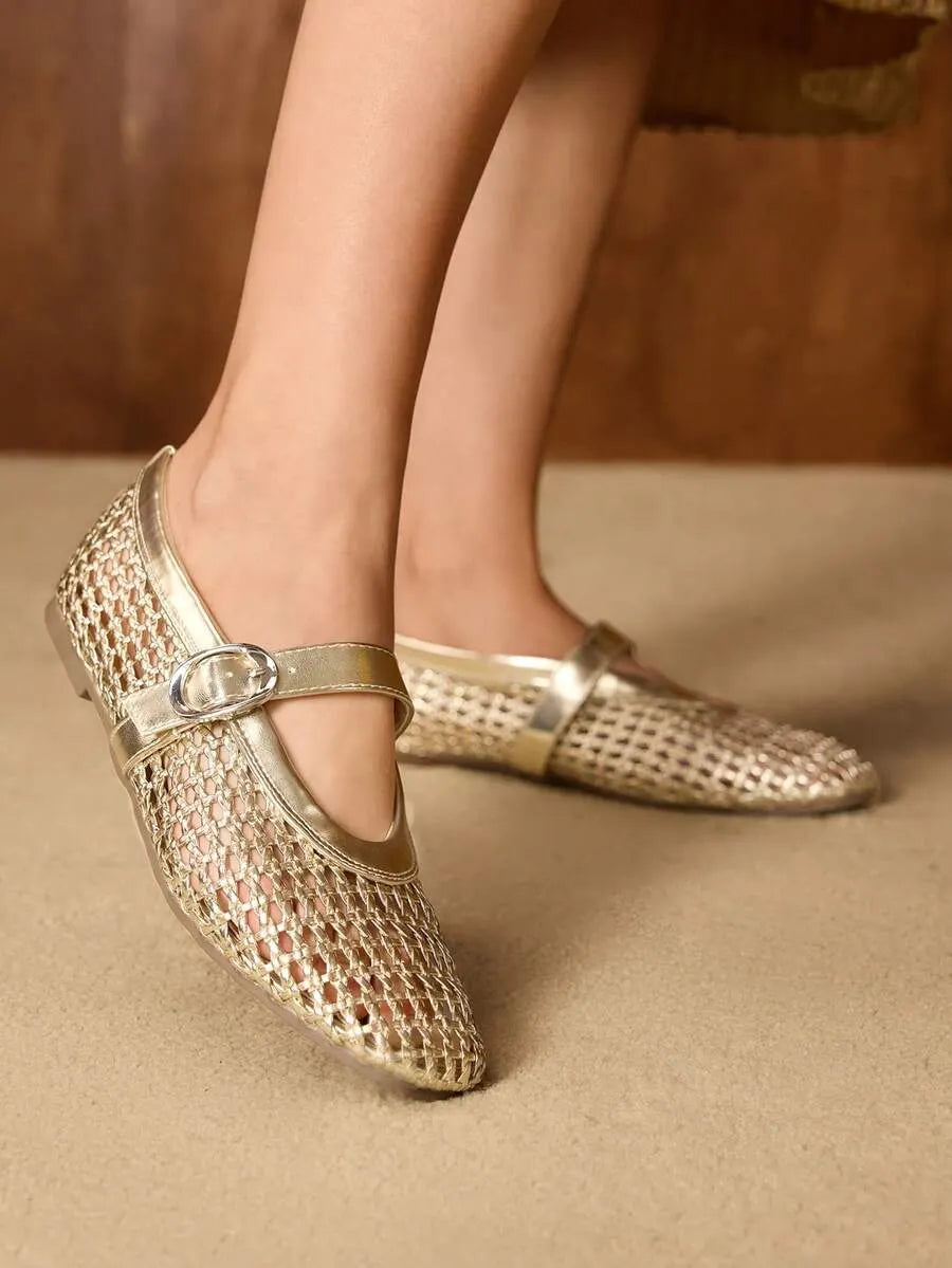 Stylish and Comfortable Premium Hollow Woven Mary Jane Flats for Spring and Summer Fashion