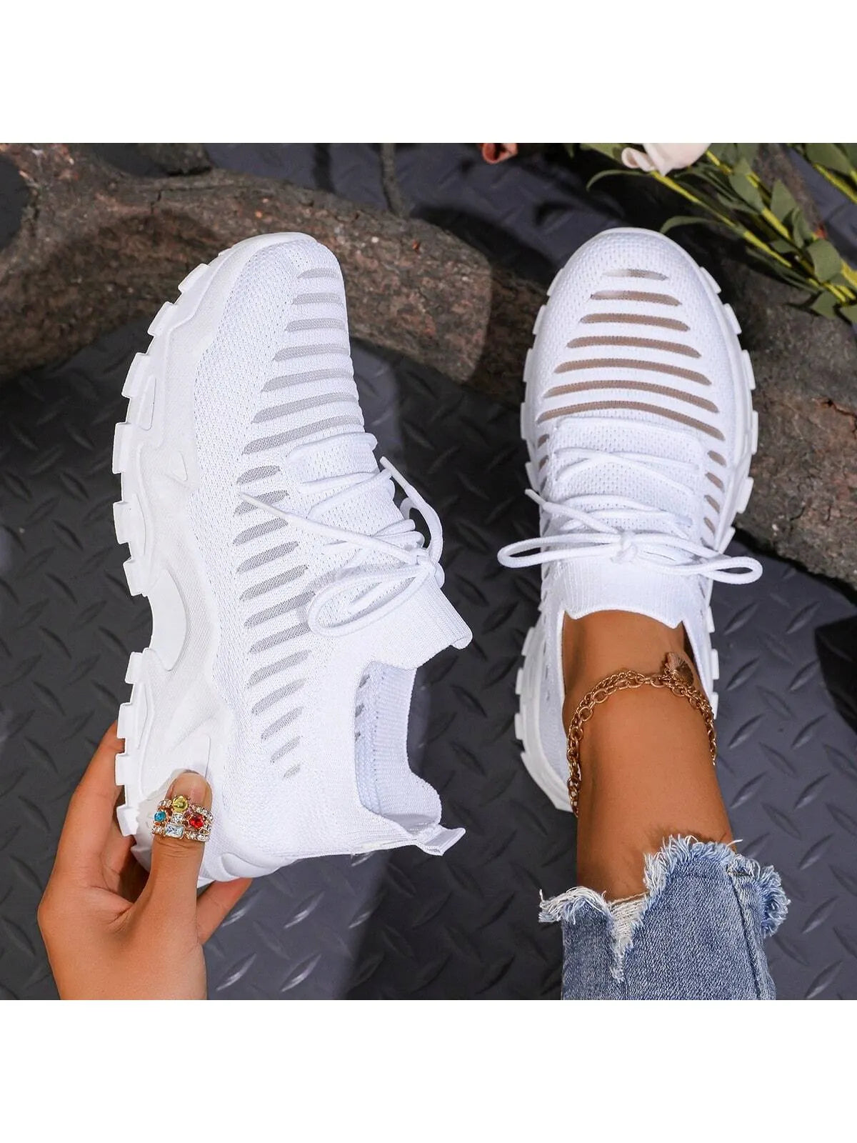 Stylish Women’s Mesh Breathable Casual Sneakers with Thick Sole - Plus Size for Spring & Summer