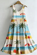 Women's Summer Holiday Print Sleeveless Cotton Dress