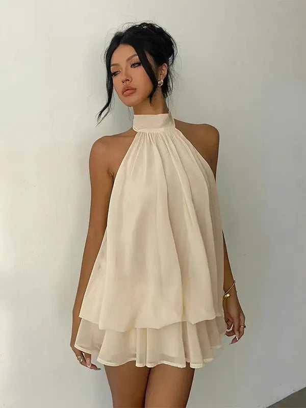 Lightweight And Flowy Wrap-around Layered Mini Dress