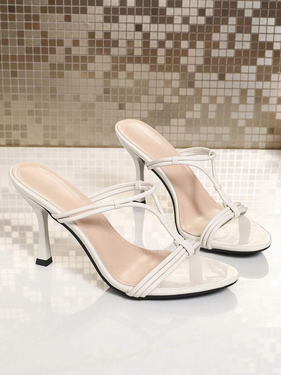 Women's Stylish French Criss Cross Thin Strap High Heel Sandals For Summer Vacation