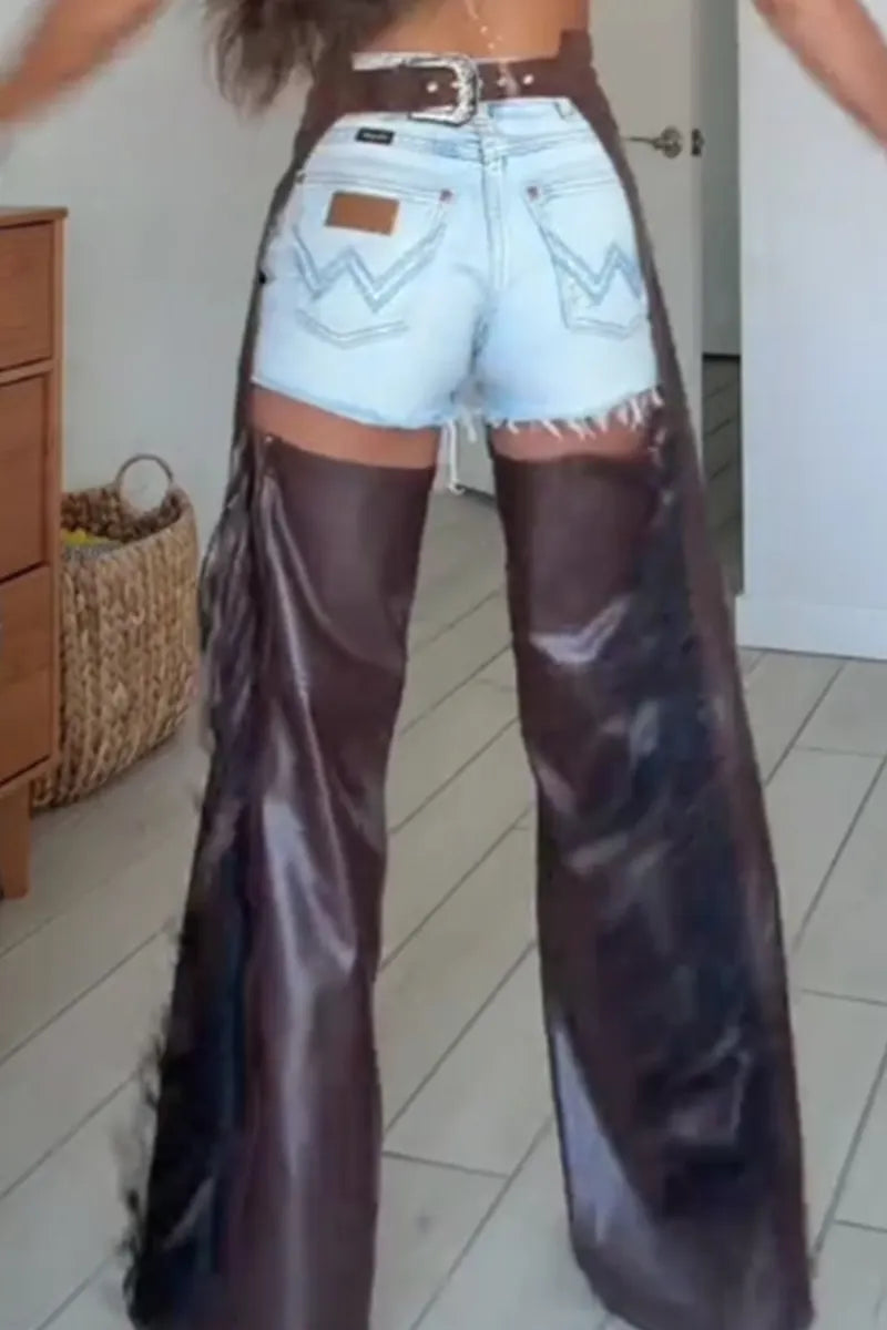 Women's Y2k Tassel Hollow Out Wide Leg Trousers(Denim Shorts Not For Sale)