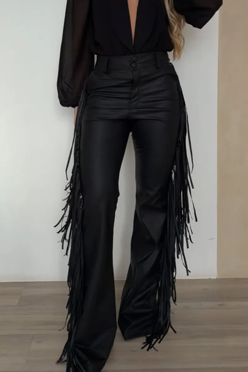 Women's Trendy Side Drape Leather Pants