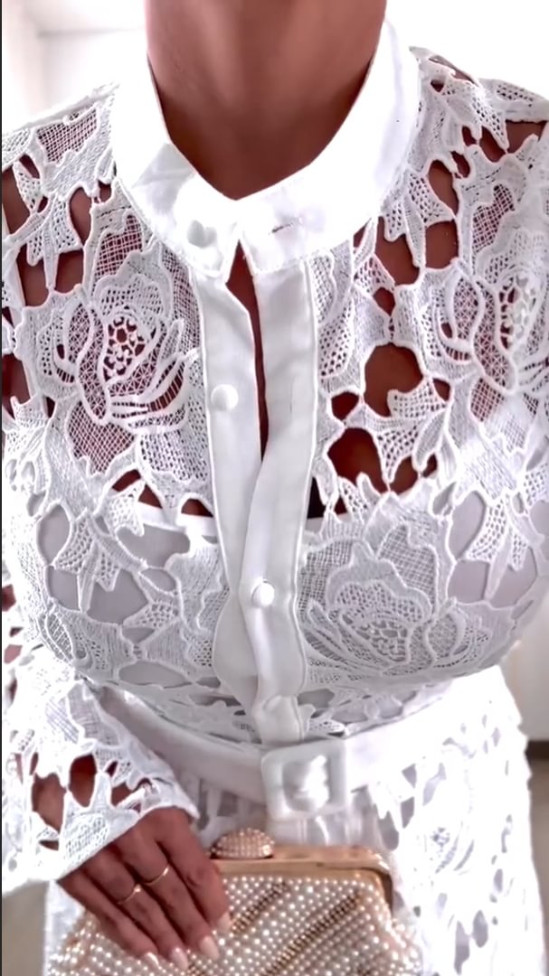 Ladies Half Turtleneck Hollow Lace Dress